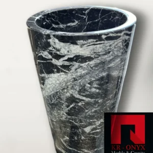 002: Elegant black and white marble vessel sink for bathroom vanity, adding a touch of luxury.
