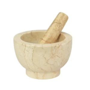 Beige marble mortar and pestle set