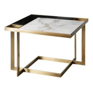 Modern brass and marble coffee table with storage compartment