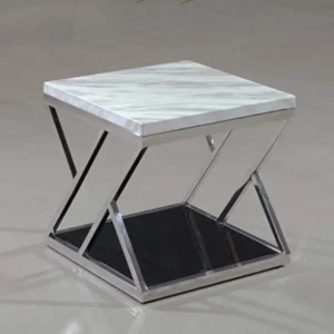 Modern stainless steel and marble end table