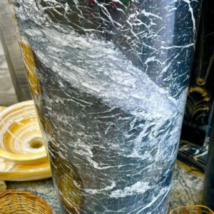0014: Elegant black marble vase with striking white veining, perfect for home decor.