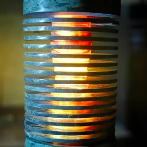 008 Teal Marble Stacked Lamp: Modern home decor table lamp with warm light, crafted from stacked teal marble slices.