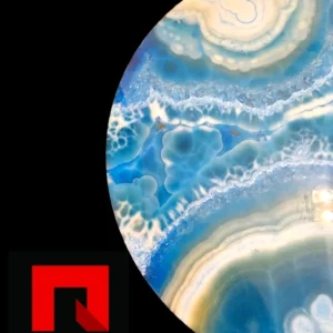 Stunning Blue Agate 00013: Polished gemstone slice with captivating concentric bands and patterns, perfect for home decor or table top.