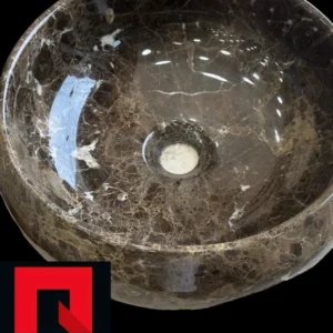 026 Brown Marble Vessel Sink: Round bathroom sink crafted from luxurious brown marble.