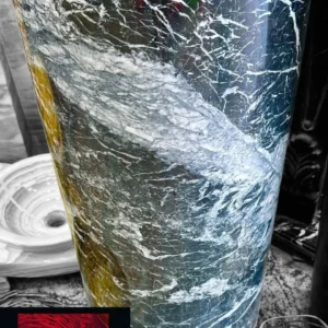 027: Elegant dark marble vessel sink with striking white veining. Perfect for modern bathrooms.