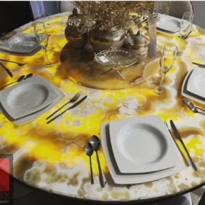 00017: Backlit onyx dining table, showcasing luxurious illuminated marble surface with elegant place settings.