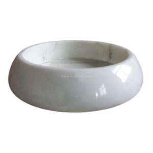 0020: Elegant white marble vessel sink, perfect for modern bathrooms. Features a round design and smooth, polished finish.