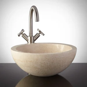 Modern Beige Marble Vessel Sink with Brushed Nickel Faucet - 006