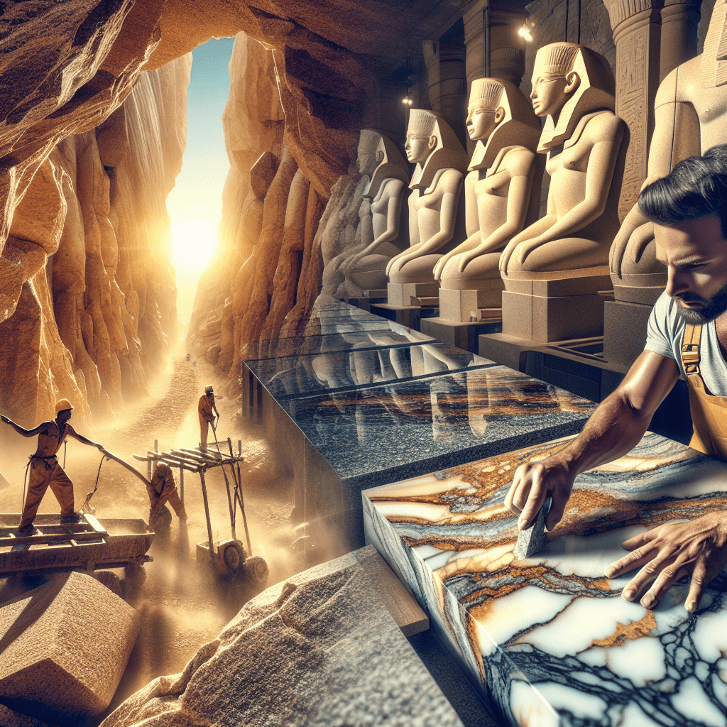 Artisan crafting exquisite marble, reminiscent of ancient Egyptian quarries and statues.