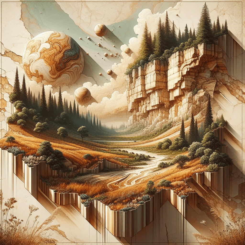 Marble, Granite Surreal landscape with floating planets in Egypt